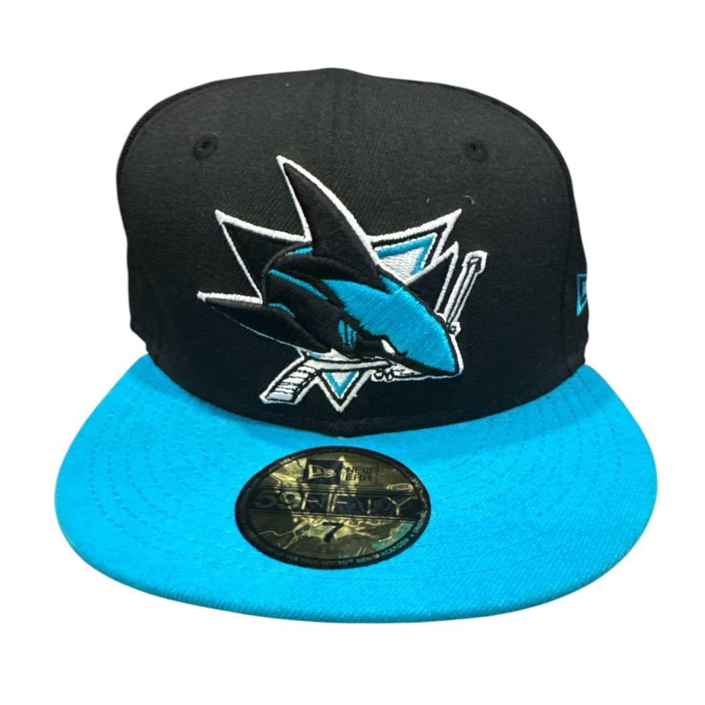 New Era 59FIFTY NHL San Jose Sharks Fitted Hat Black Teal Size 7 - Picture 1 of 3